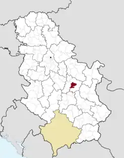 Location of the municipality of Ćuprija within Serbia