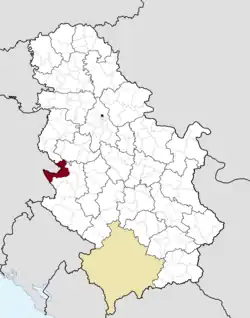 Location of the municipality of Bajina Bašta within Serbia