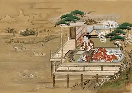 Murasaki Shikibu composing The Tale of Genji.