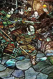 Japanese-inspired stained glass window depicting a samurai