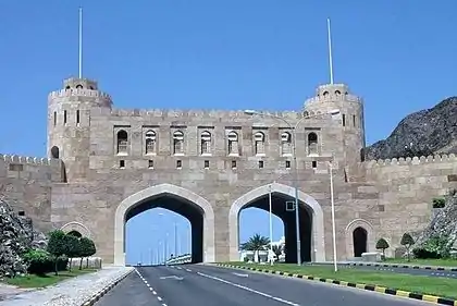 Gates decorate routes in the entrance of Muscat, Oman
