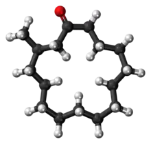 Ball-and-stick model of the muscone molecule