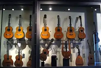 Guitars and lutes from the 19th and 20th centuries, by Antonio de Torres above and Django Reinhardt below, far left.