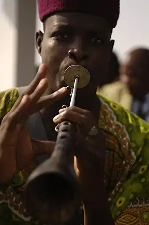 Image 14A musician plays traditional African music during the closing ceremony of French RECAMP-concept (reinforcement of African peacekeeping capacities) in Douala, November 23, 2006 (from Culture of Cameroon)