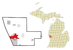 Location of Muskegon within Muskegon County, Michigan