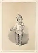 A little Mussulman girl, Calcutta, 1844 lithograph  of a Muslim girl in India wearing paijamas and kurti; drawn by Emily Eden, wife of the Governor-General of India, George Eden