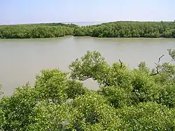 A view of the lagoon and the ocean beyond