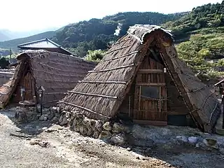 The straw huts of Myōban Onsen, called yunohana-goya