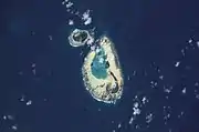 NASA astronaut image of St. Joseph Atoll and D'Arros Island.