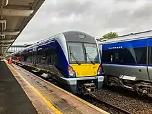 Extended train 4017 being checked by engineers at Portadown station whilst on test.