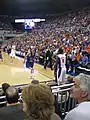 The non-student side of the O'Connell Center during the 2008 NIT Second Round.  Note the video replay board in the upper left added during the 2006–2007 season.