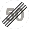 End of speed limit of 50 km/h. The general speed limit of 80 km/h now applies.