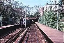 Station as it appeared in the late 1970s. The wooden platform extensions no longer exist
