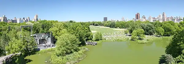 Panoramic view including Delacorte Theater, Great Lawn and Turtle Pond