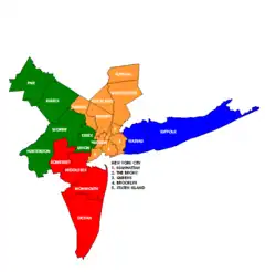 Map of the four divisions of the New York metropolitan area as defined by the U.S. Census Bureau