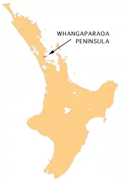 Location of the Whangapāraoa Peninsula