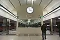 Clock at the end of the station platform.