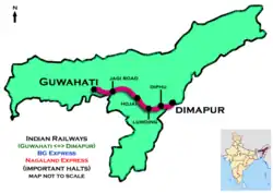 Guwahati–Mariani BG Superfast Express route map