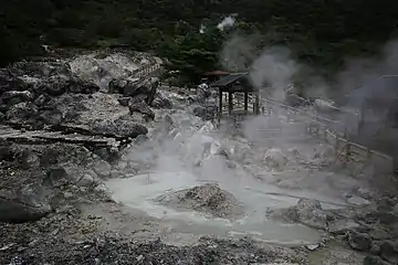 bubbling mud pits (mud volcanoes)