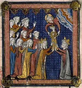 The birth of King Philip-Augustus (1275-1280) (Grandes Chroniques de France, Bibliothèque Sainte-Geneviève, Ms. 782, folio 280)
