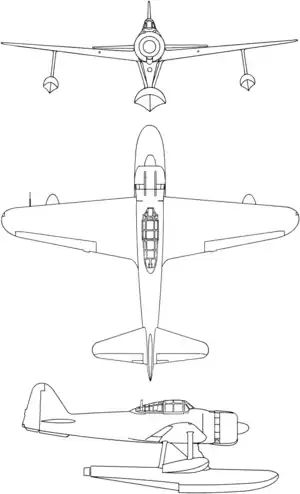 3-view drawing of the Nakajima A6M2-N