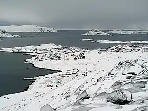 Wintertime view of Nanortalik from nearby Ravnefjeldet