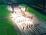 A model of the sluice of Nanyue; It is the oldest, largest, and most well-preserved example of sluice from that time period.