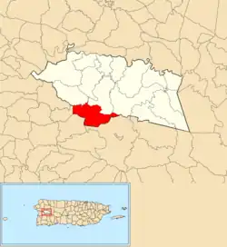 Location of Naranjales within the municipality of Las Marías shown in red