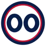 The number "00" in navy blue set against a white circle with a red and navy border