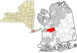 Location of Garden City in Nassau County, New York (right). Inset: Location of Nassau County in New York state
