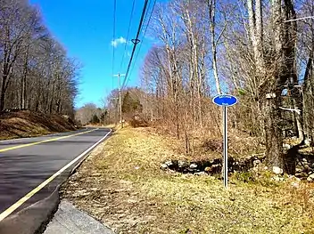 Natchaug Trail sign on Connecticut Route 44. Entrance to northern sections.