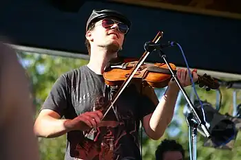 Nate Leath on fiddle with Old School Freight Train at The Festy music festival in Nelson County, Virginia October 9, 2010.