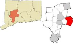 Cheshire's location within the Naugatuck Valley Planning Region and the state of Connecticut