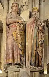 Ekkehard and Uta; attributed to the Master of Namburg; 1245–1260; limestone and polychromy; height: c. 1.9 m; Naumburg Cathedral (Naumburg, Germany)
