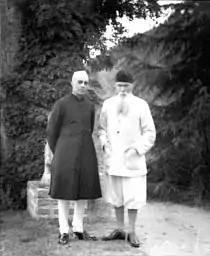 Jawaharlal Nehru (left) wearing an achkan with churidar.