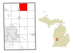 Location within Kent County (red) and the administered village of Sand Lake (pink)