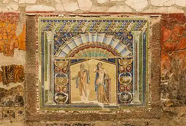 Roman mosaic of Neptune and Amphitrite, c.70 BC, mosaic, Casa di Nettuno e Anfitrite, Herculaneum Archaeological Park, Ercolano, Italy