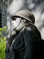 Close-up of soldier on the Nesle war memorial.