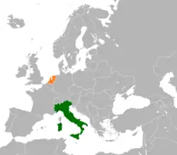 Map indicating locations of Italy and Netherlands