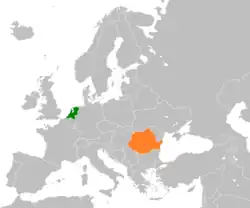 Map indicating locations of Netherlands and Romania