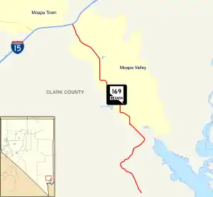 Nevada State Route 169 travels north to south through much of the Moapa Valley in northeastern Clark County.