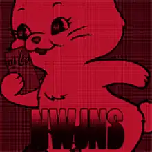 NewJeans' cartoon rabbit mascot tinted in red with black outlines holding a can of Coke Zero, with the group's name below in the same color scheme