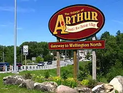 The Village of Arthur Sign at the Intersection of Hwy 6 and Wellington Road 109.
