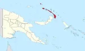 Location of New Ireland in Papua New Guinea