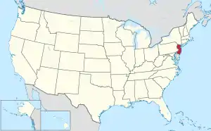 Map of the United States highlighting New Jersey