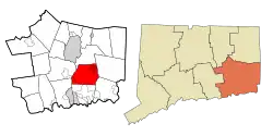 Ledyard's location within New London County and Connecticut