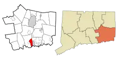 New London's location within New London County and Connecticut
