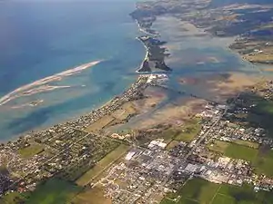 An aerial view of Motueka looking east