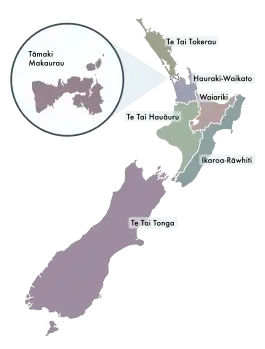 Map of the seven Māori electorates
