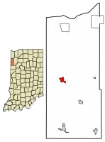 Location of Morocco in Newton County, Indiana.
